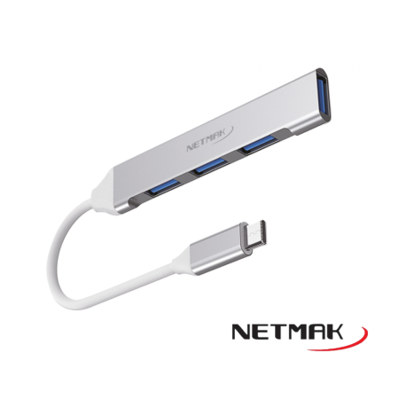 HUB NETMAK NM-HUBC TIPO C MACHO A 4 PUERTOS USB