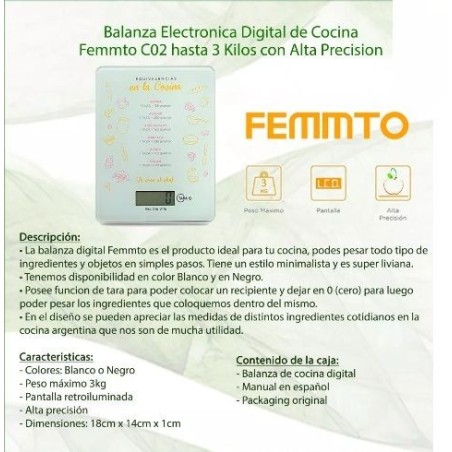 Balanza Digital para cocina Femmto Modelo C02
