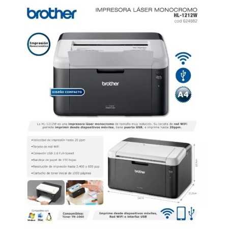 TotalCompu - Informática & Compliance.IMPRESORA LASER BROTHER HL-1212W + toner extra$&nbsp;270.000Impresoras y Multifuncionales