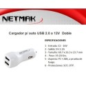 Cargador Doble 12v Usb 2.1a Netmak Nm- ucc2 para auto