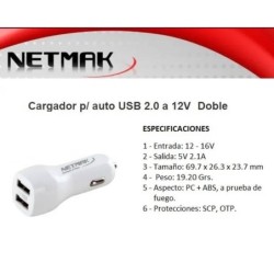 Cargador Doble 12v Usb 2.1a Netmak Nm- ucc2 para auto