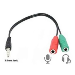 Cable Adaptador Audio Jack Miniplug Macho 3.5mm. A 2 Jacks Hembra Mini Plug 3.5mm