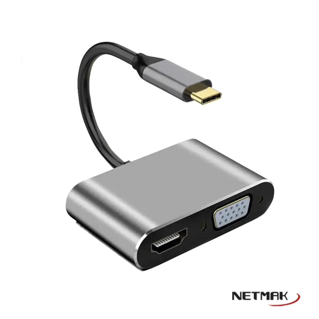 Hub Adaptador Netmak NM-4 en Tipo C/HDMI/USB3.0/VGA