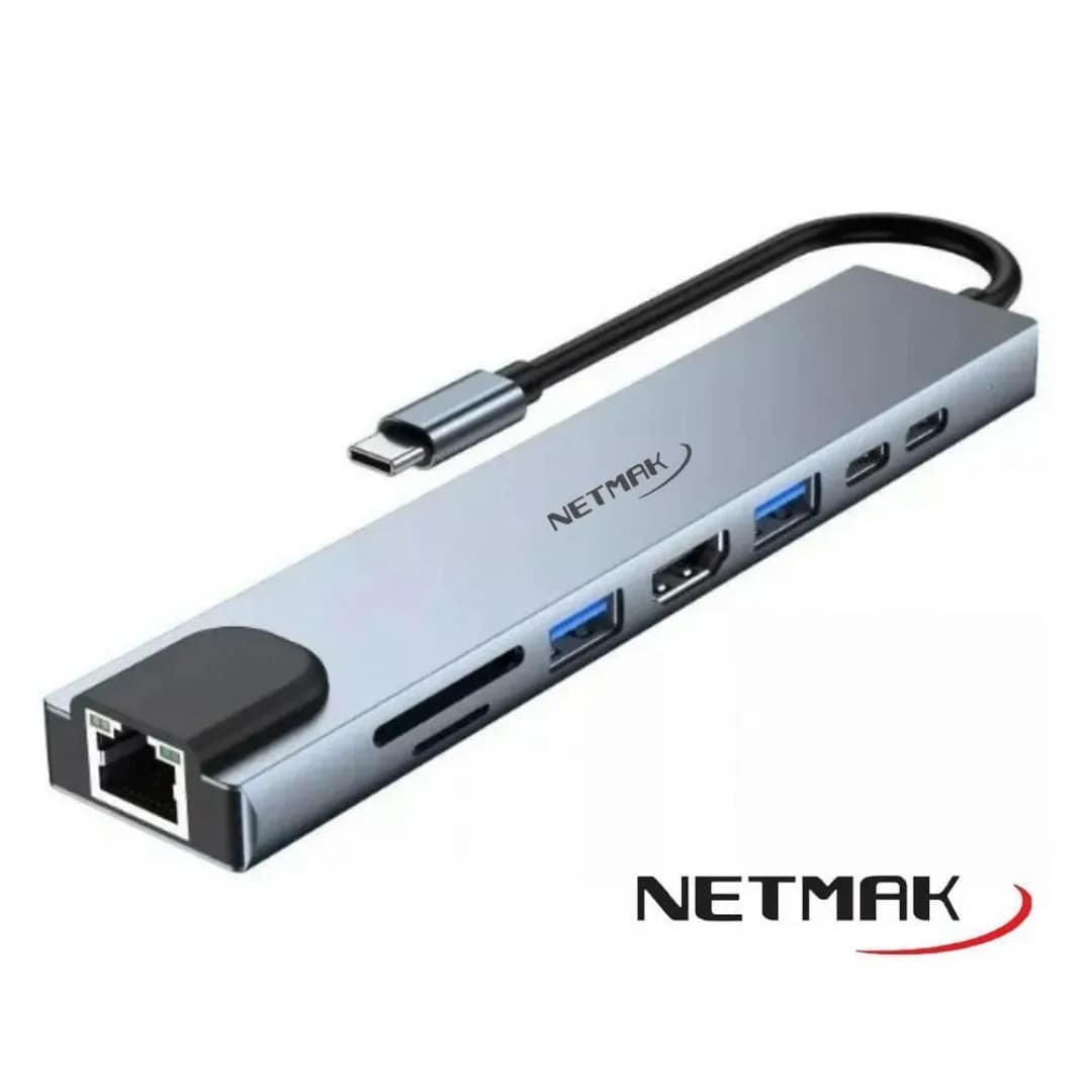 Hub Adaptador Netmak NM-8 en 1 Tipo C