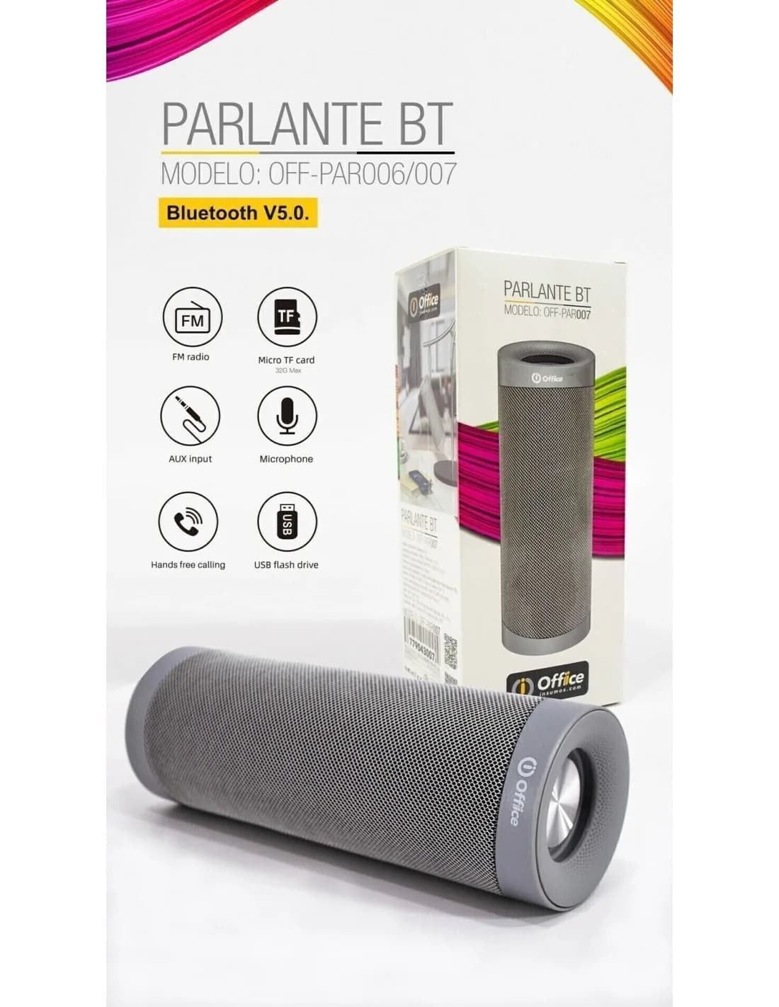 Parlante Bluetooth Office Par007 5w color Gris