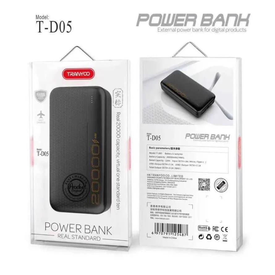 Power Bank T-D05 20.000Mah Carga Rápida