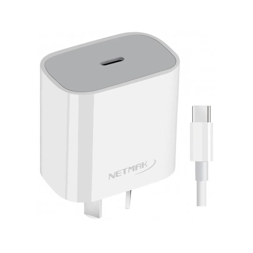 Cargador Netmak NM-CP8 Puerto USB C 20W con Cable Tipo C a Tipo C