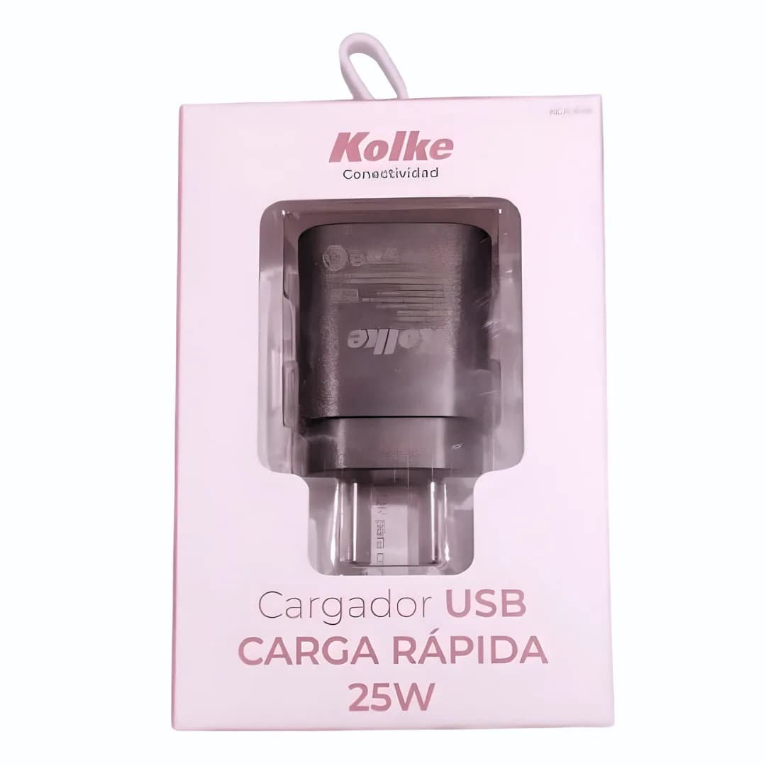 Cargador Kolke USB 220V Carga Rapida KCR-646 Negro 25W Puerto USB C sin Cable