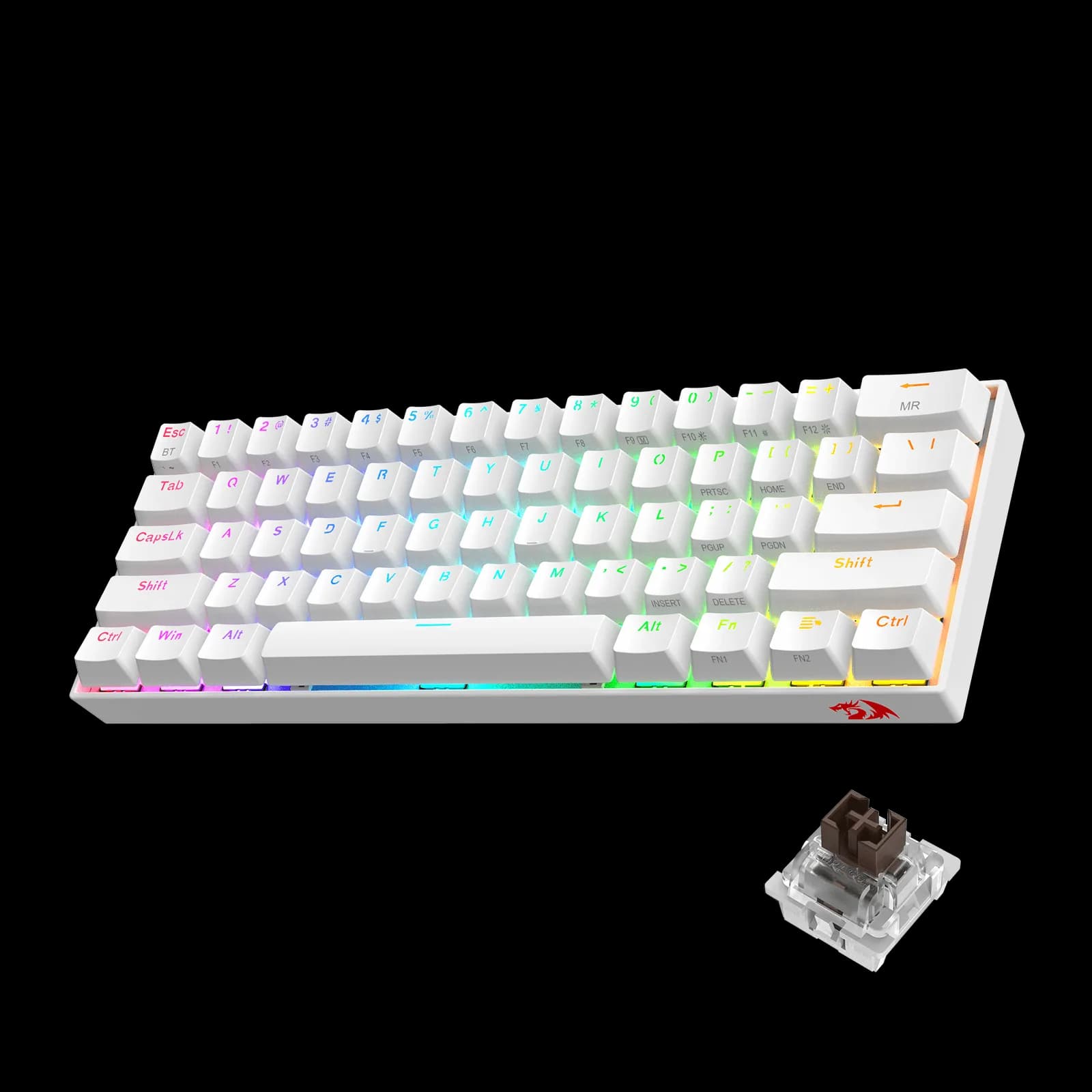 Teclado Gamer Mecanico Redragon K530 Rgb Draconic White Compacto 60% Bluetooth USB