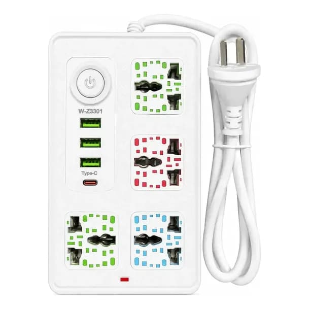 Zapatilla Alargue 4 Tomas + 3 Puertos Usb-a + 1 Puerto Usb-c W-Z3301