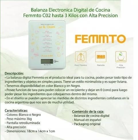 Balanza Digital para cocina Femmto Modelo C02