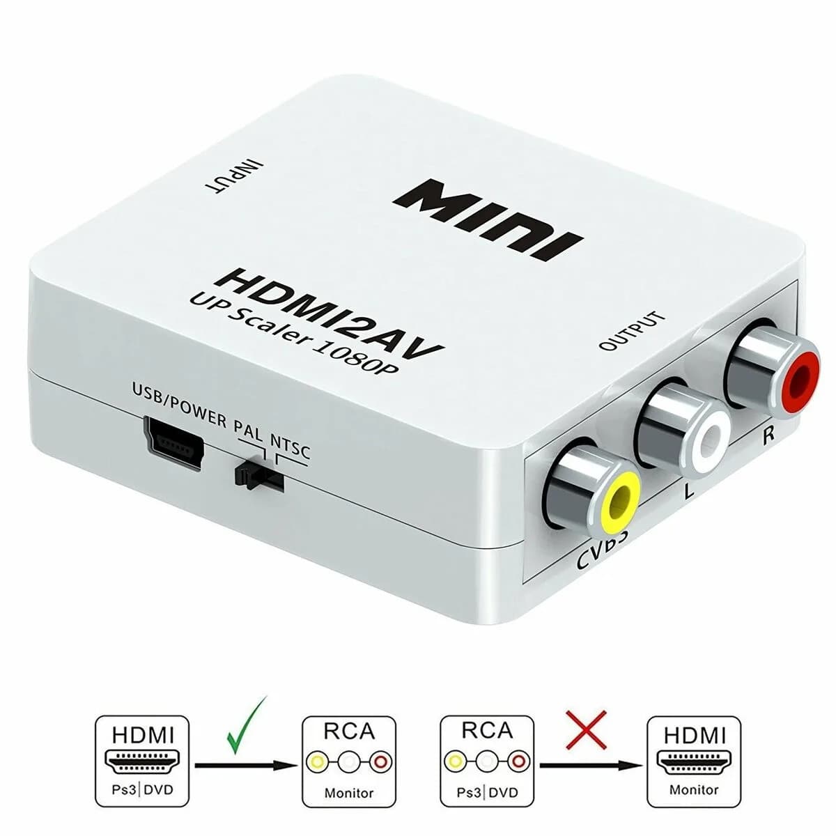 Conversor de Dispositivo Hdmi a Rca 1080P HDMI2RCA