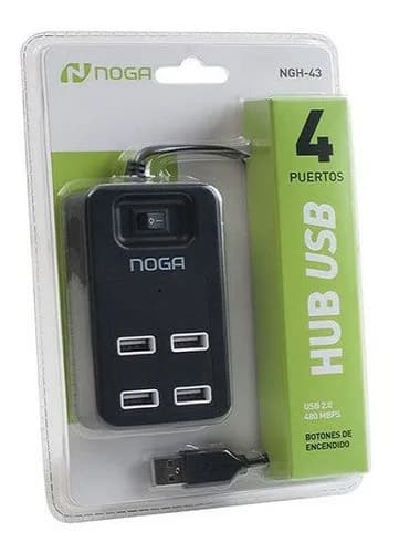 Hub Usb 2.0 Noga 4 Puertos Zapatilla Usb Ngh-43 botón de encendido