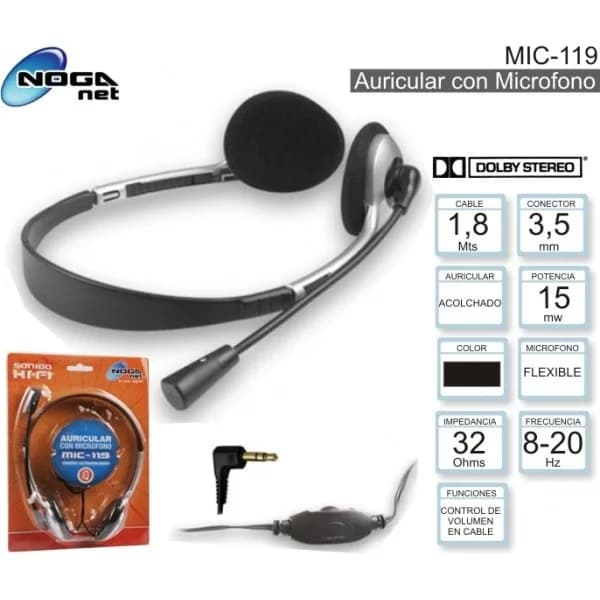 Auriculares Headset Noganet para Pc Con Microfono Mic-119