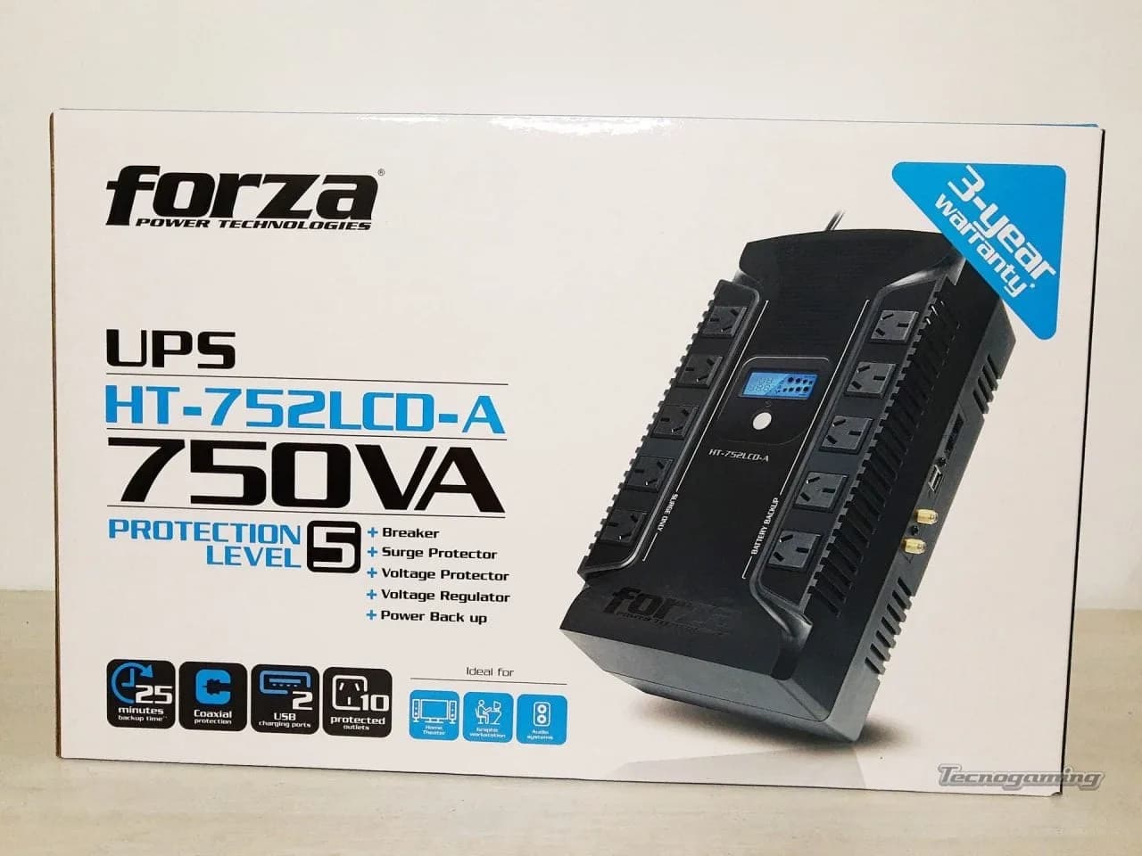 Ups Forza Interactiva Serie HT-752LCD-A Torre 10 TOMAS/2 USB para Carga/hasta 25MIN DURAC/375W