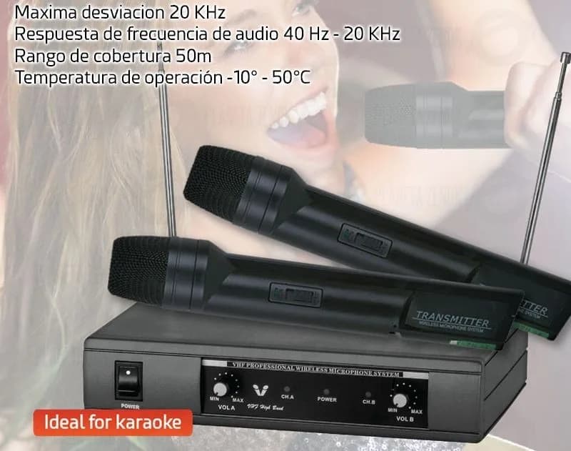 Kit Microfonos Inalambricos Dobles Vhf Karaoke 50 Metros